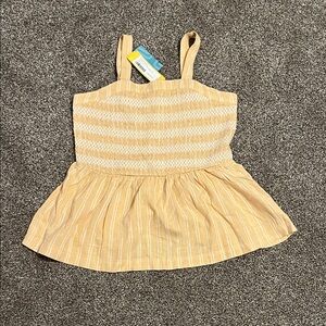 Girls Yellow Striped Smocked Tank Top with Flared Hem